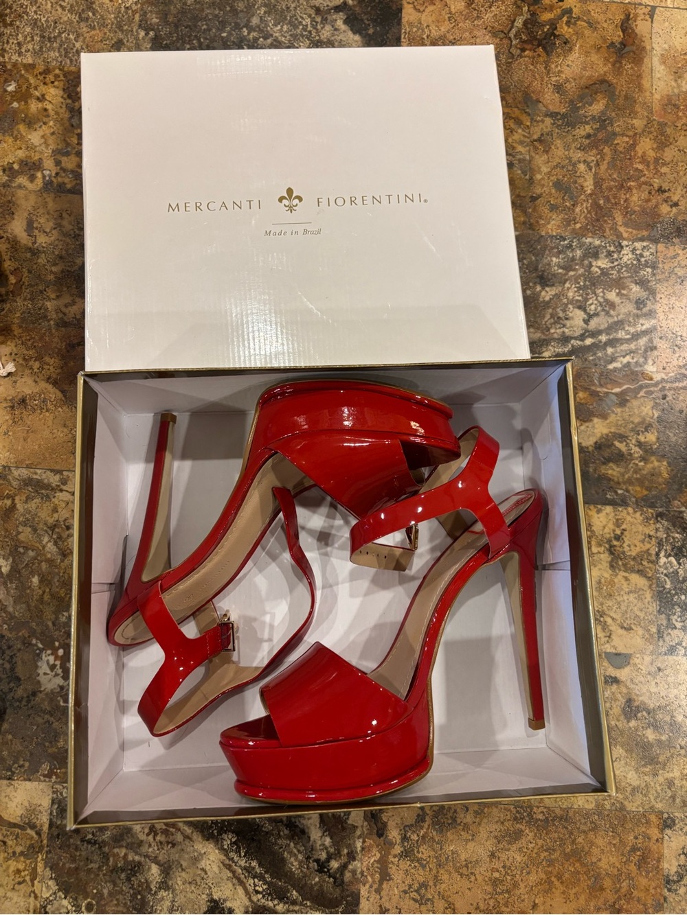 Mercanti Fiorentini Red Leather 2-Piece Sandal Heels Made in Brazil